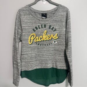 NFL Juniors Collection Greenbay Packers Logo Long Sleeved Shirt. Gray Green L